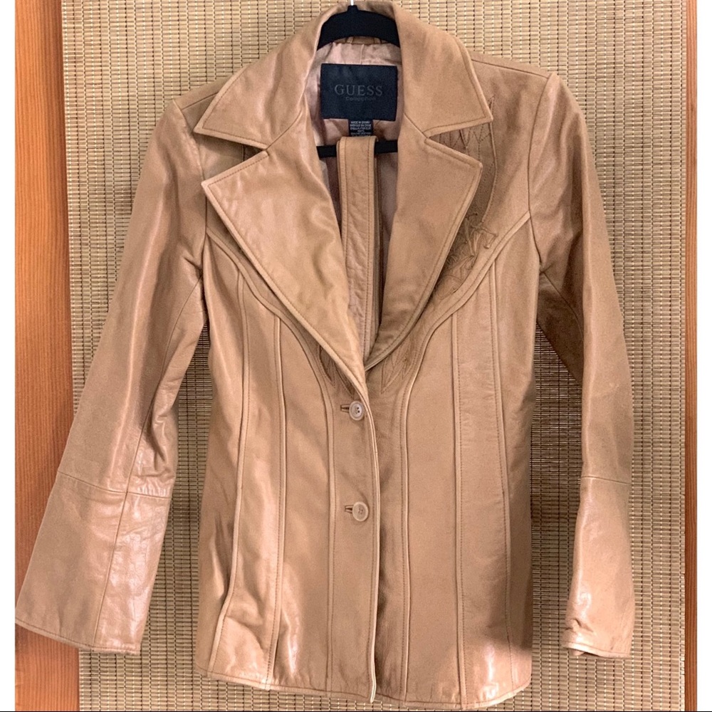 Guess Collection Vintage 100% Leather Tan Jacket